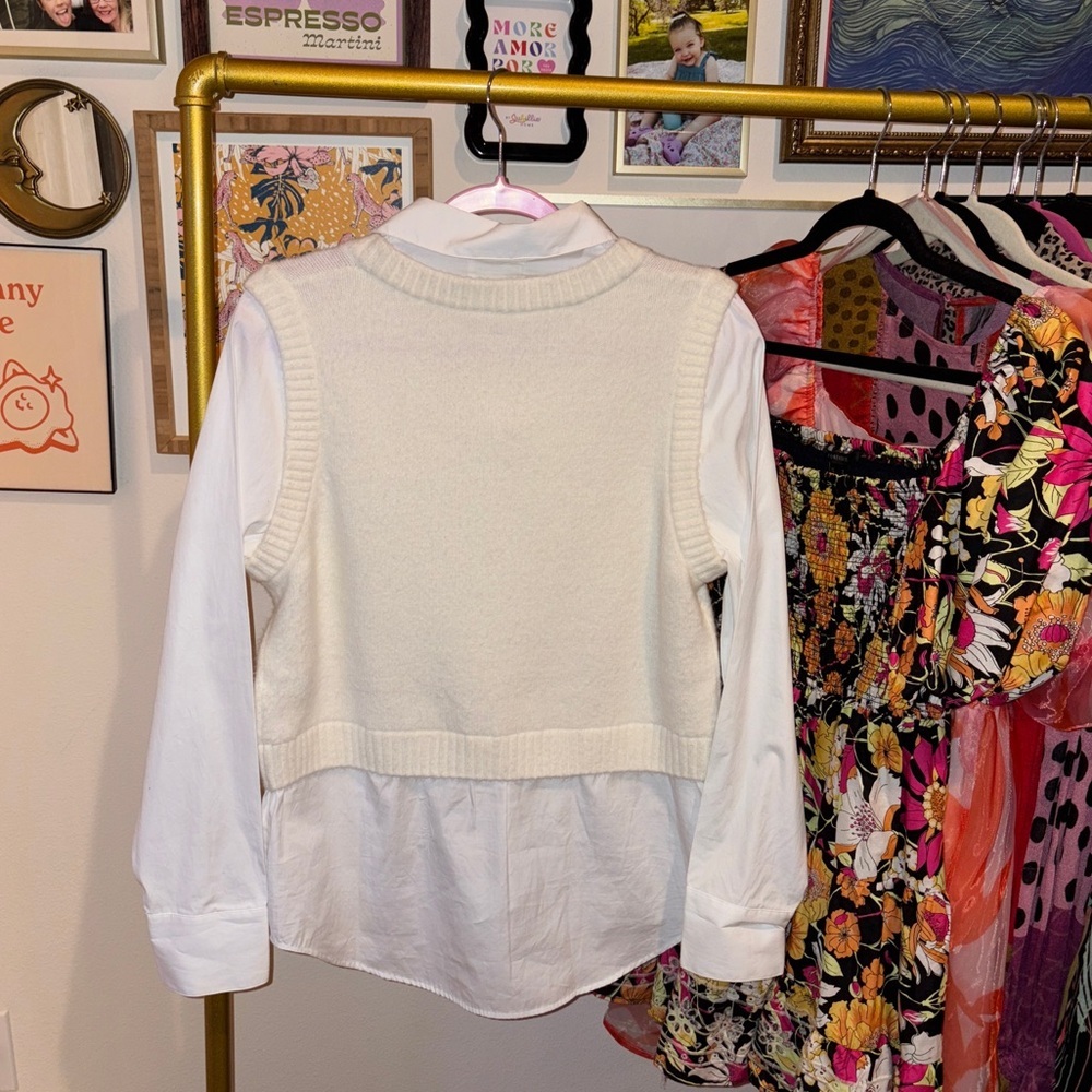 NEW OPEN EDIT Layered Sweater Vest Top Ivory - Picture 5 of 10